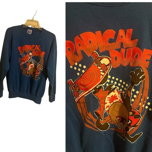 Warner Bros. Other - Vtg 1987 Taz the Tasmanian Devil “ Radical Dude” Skateboard Blue Sweatshirt M/L
